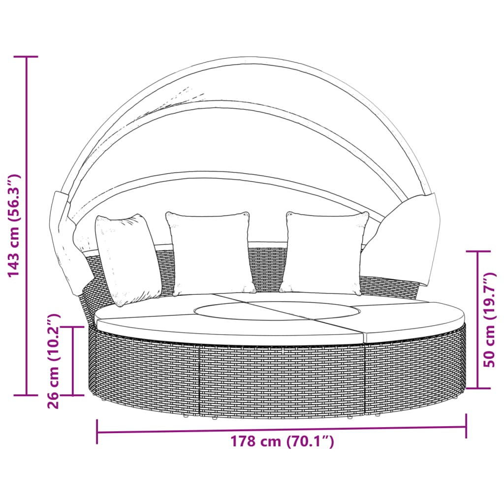 Loungebed met luifel en kussens poly rattan bruin Tuinbedden | Creëer jouw Trendy Thuis | Gratis bezorgd & Retour | Trendy.nl