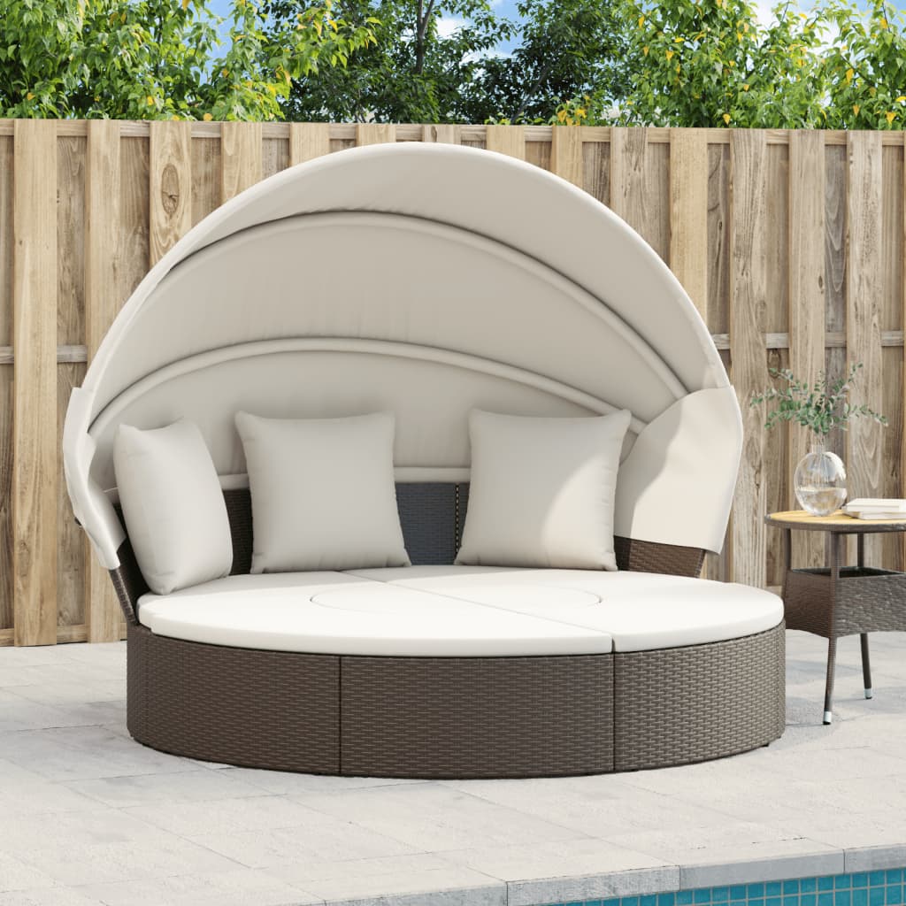 Loungebed met luifel en kussens poly rattan bruin Tuinbedden | Creëer jouw Trendy Thuis | Gratis bezorgd & Retour | Trendy.nl