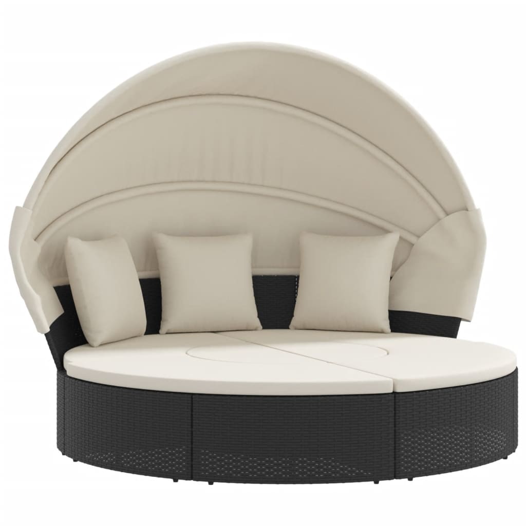 Loungebed met luifel en kussens poly rattan zwart Tuinbedden | Creëer jouw Trendy Thuis | Gratis bezorgd & Retour | Trendy.nl