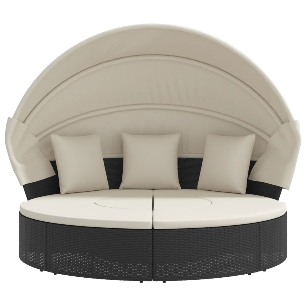 Loungebed met luifel en kussens poly rattan zwart Tuinbedden | Creëer jouw Trendy Thuis | Gratis bezorgd & Retour | Trendy.nl