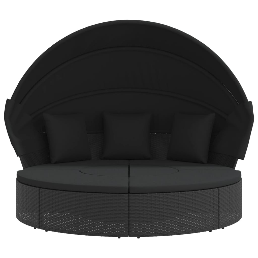 Loungebed met luifel en kussens poly rattan zwart Tuinbedden | Creëer jouw Trendy Thuis | Gratis bezorgd & Retour | Trendy.nl