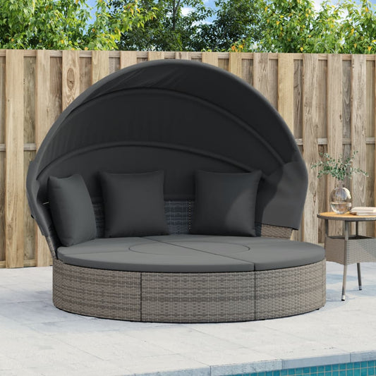 Loungebed met luifel en kussens poly rattan grijs Tuinbedden | Creëer jouw Trendy Thuis | Gratis bezorgd & Retour | Trendy.nl