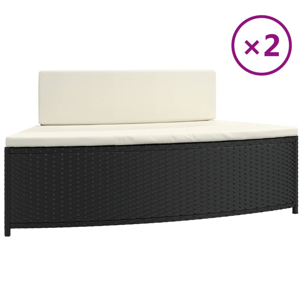 Spa-bankjes met kussens 2 st poly rattan zwart