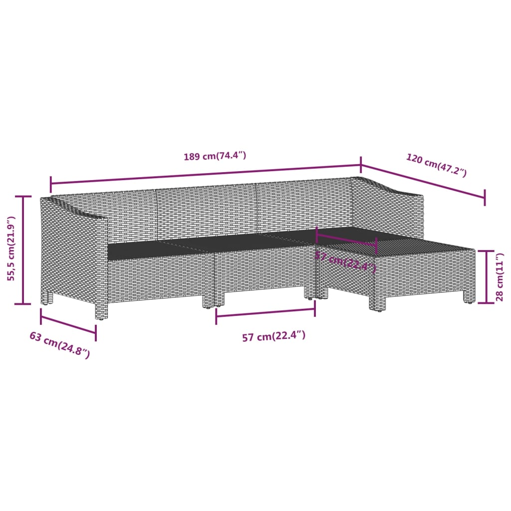 4-delige Loungeset met kussens poly rattan grijs Tuinsets | Creëer jouw Trendy Thuis | Gratis bezorgd & Retour | Trendy.nl