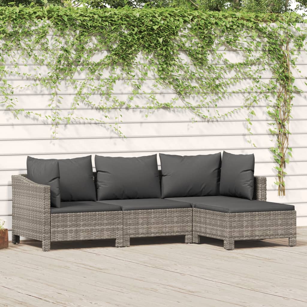 4-delige Loungeset met kussens poly rattan grijs Tuinsets | Creëer jouw Trendy Thuis | Gratis bezorgd & Retour | Trendy.nl