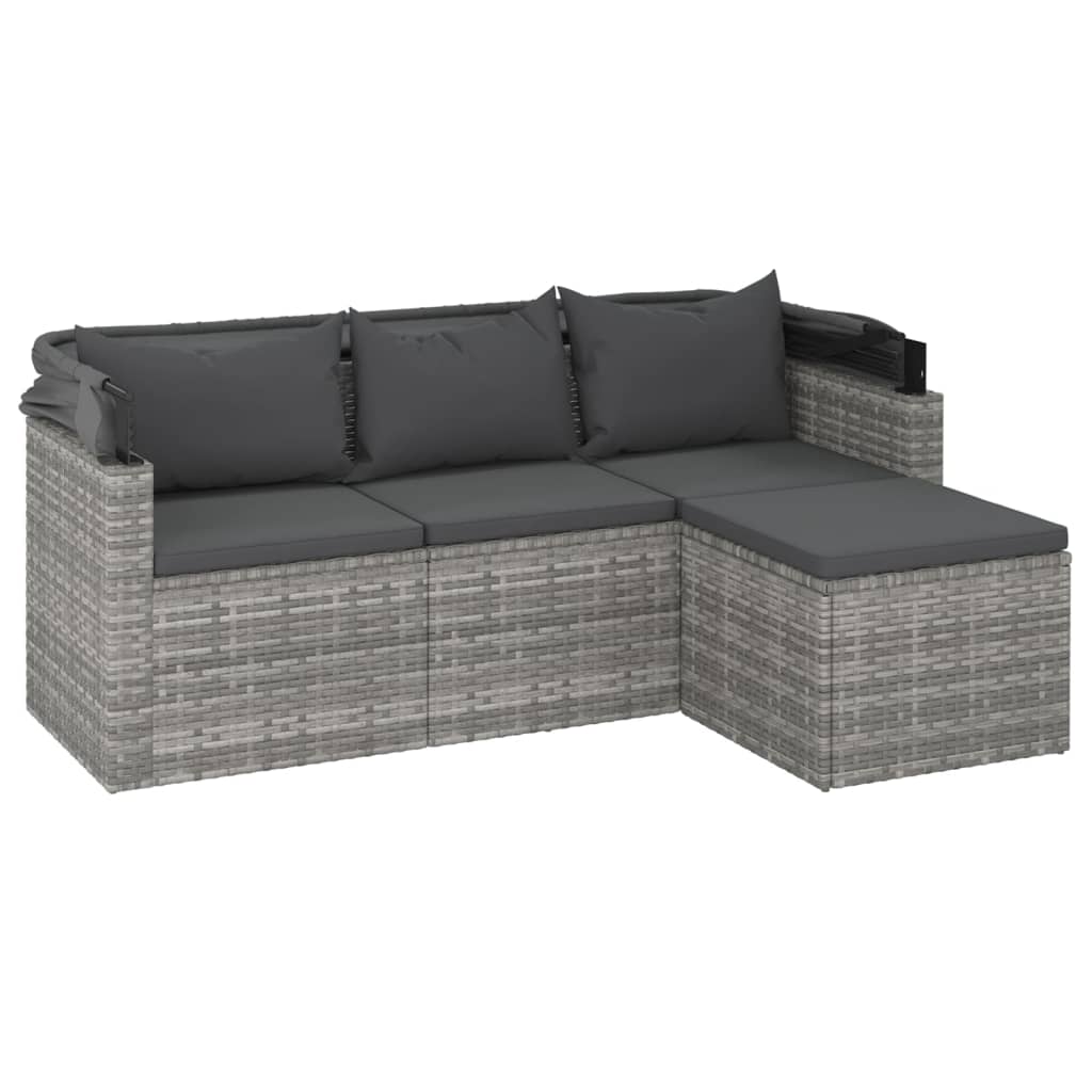 Tuinbank 3-zits met dak en voetenbank poly rattan grijs Loungebanken | Creëer jouw Trendy Thuis | Gratis bezorgd & Retour | Trendy.nl