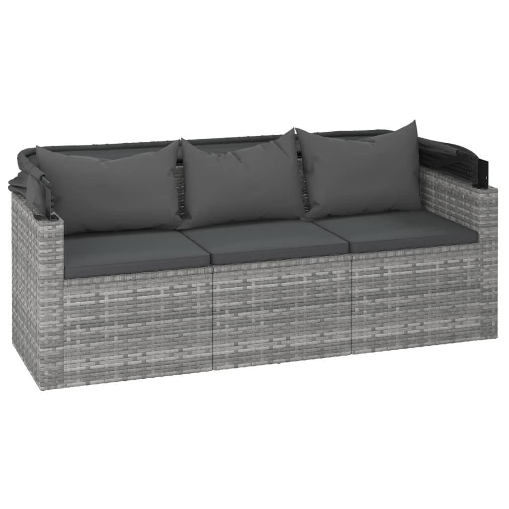 Tuinbank 3-zits met dak en voetenbank poly rattan grijs Loungebanken | Creëer jouw Trendy Thuis | Gratis bezorgd & Retour | Trendy.nl