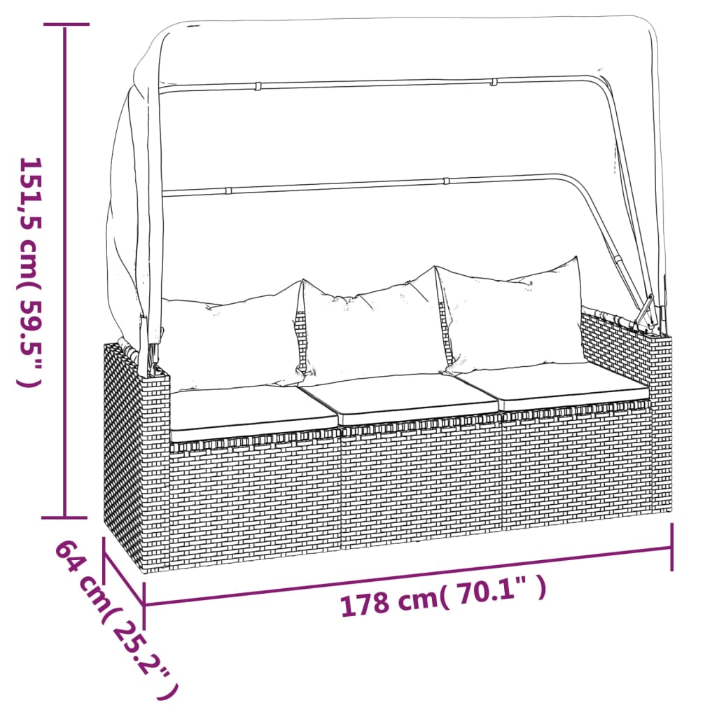 Tuinbank 3-zits met dak en voetenbank poly rattan grijs Loungebanken | Creëer jouw Trendy Thuis | Gratis bezorgd & Retour | Trendy.nl