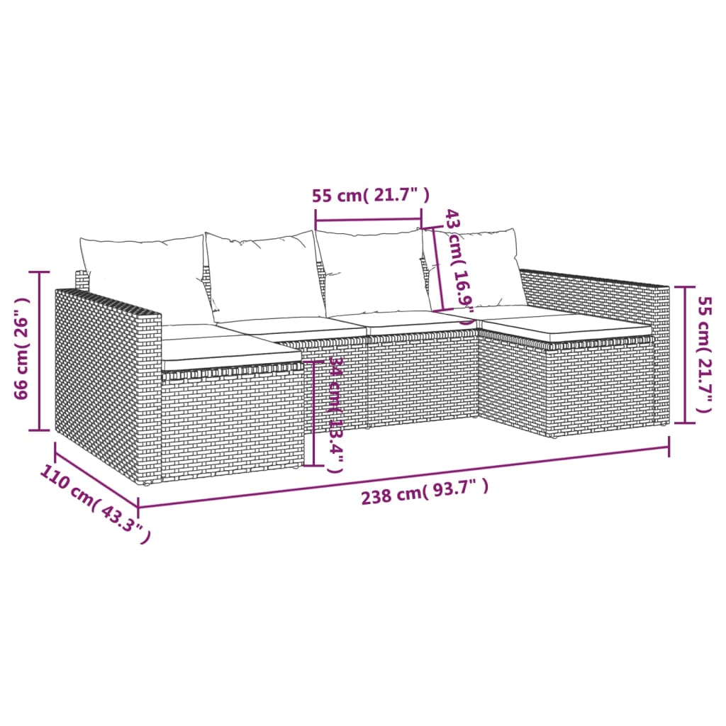 2-delige Loungeset met kussens poly rattan zwart Tuinsets | Creëer jouw Trendy Thuis | Gratis bezorgd & Retour | Trendy.nl