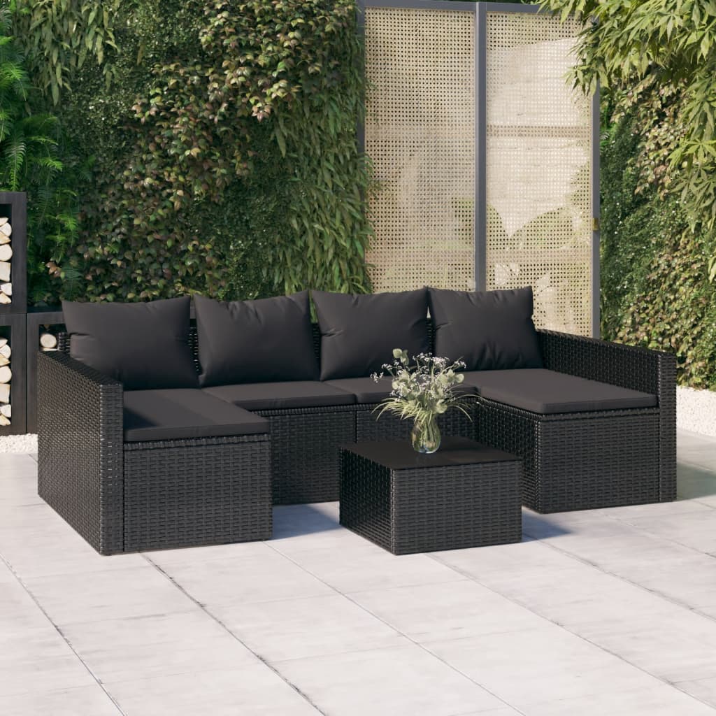 2-delige Loungeset met kussens poly rattan zwart Tuinsets | Creëer jouw Trendy Thuis | Gratis bezorgd & Retour | Trendy.nl