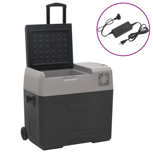 Koelbox met wielen en adapter 30 L polypropeen zwart en grijs Koelers | Creëer jouw Trendy Thuis | Gratis bezorgd & Retour | Trendy.nl