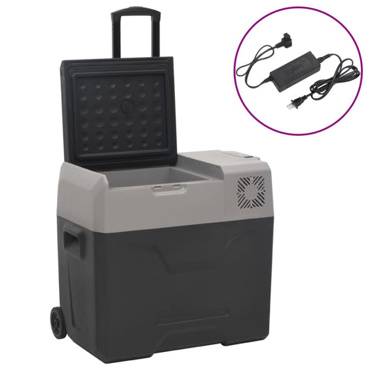 Koelbox met wielen en adapter 50 L polypropeen zwart en grijs Koelers | Creëer jouw Trendy Thuis | Gratis bezorgd & Retour | Trendy.nl