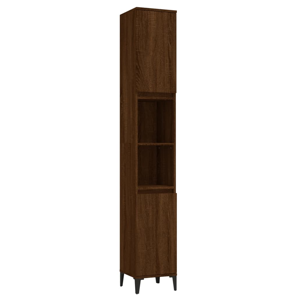 Badkamerkast 30x30x190 cm bewerkt hout bruin eikenkleur Badkamermeubelsets | Creëer jouw Trendy Thuis | Gratis bezorgd & Retour | Trendy.nl