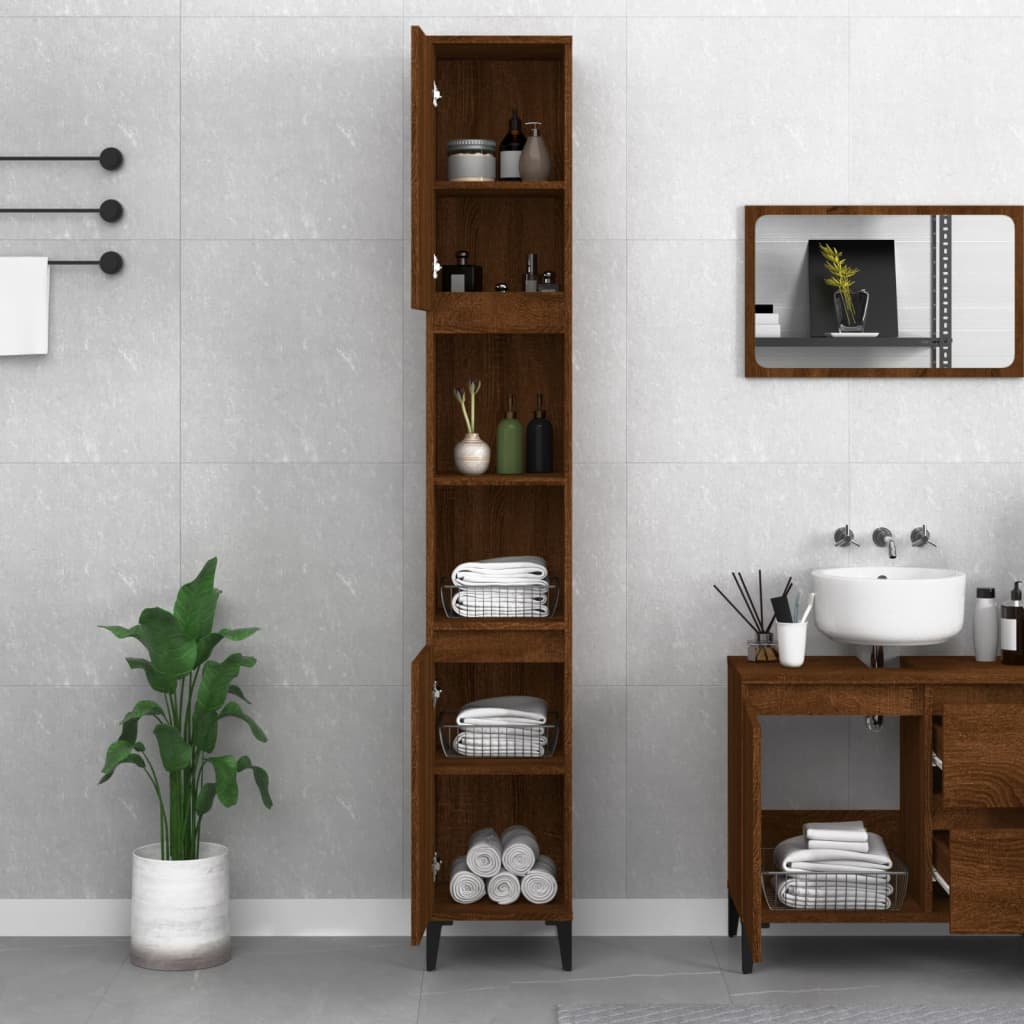 Badkamerkast 30x30x190 cm bewerkt hout bruin eikenkleur Badkamermeubelsets | Creëer jouw Trendy Thuis | Gratis bezorgd & Retour | Trendy.nl