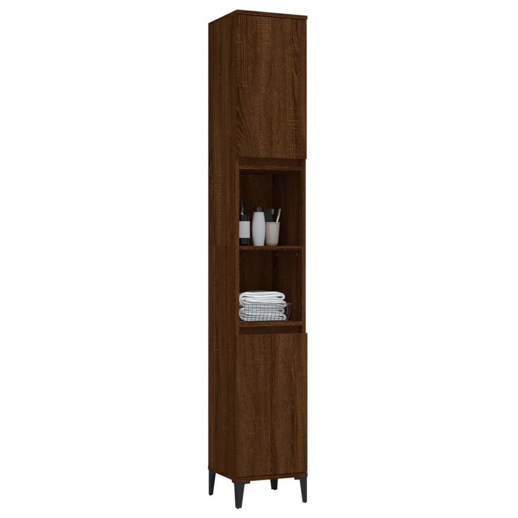 Badkamerkast 30x30x190 cm bewerkt hout bruin eikenkleur Badkamermeubelsets | Creëer jouw Trendy Thuis | Gratis bezorgd & Retour | Trendy.nl