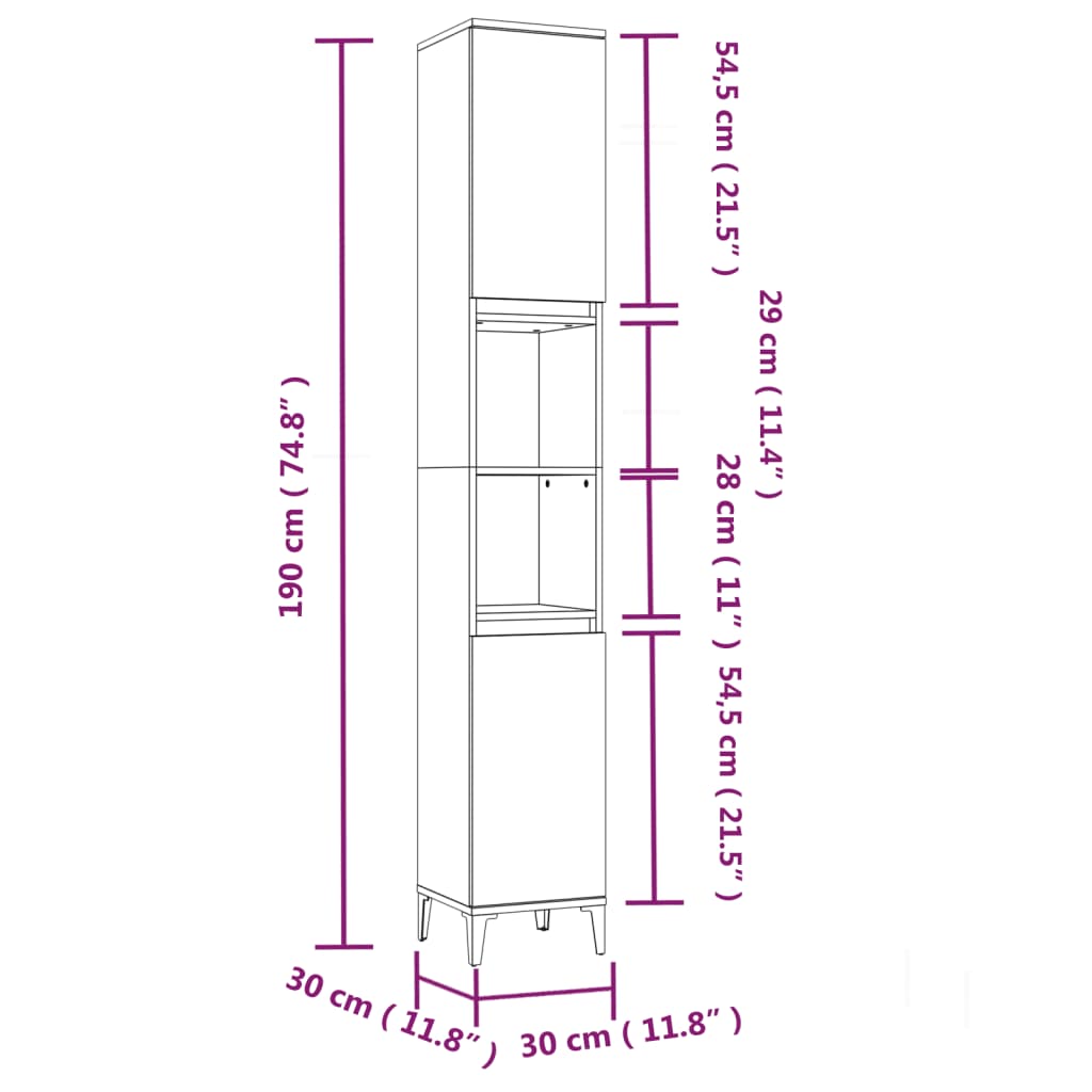 Badkamerkast 30x30x190 cm bewerkt hout bruin eikenkleur Badkamermeubelsets | Creëer jouw Trendy Thuis | Gratis bezorgd & Retour | Trendy.nl