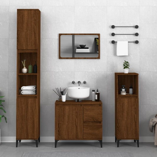 Badkamerkast 30x30x190 cm bewerkt hout bruin eikenkleur Badkamermeubelsets | Creëer jouw Trendy Thuis | Gratis bezorgd & Retour | Trendy.nl