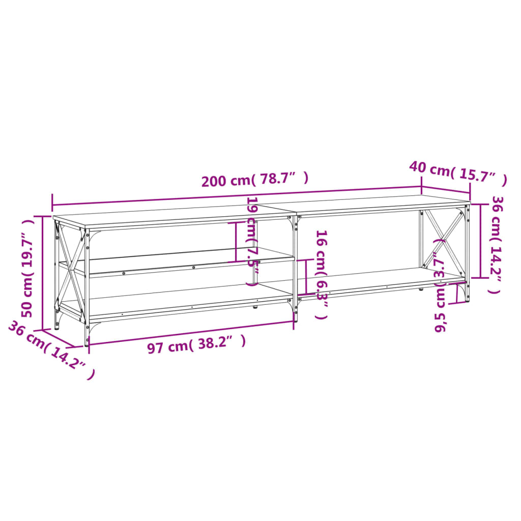 Tv-meubel 200x40x50 cm bewerkt hout metaal zwart Tv-meubels | Creëer jouw Trendy Thuis | Gratis bezorgd & Retour | Trendy.nl