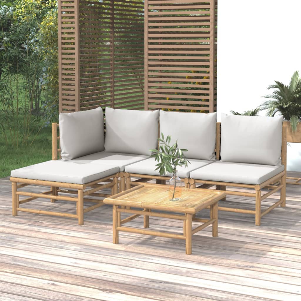 5-delige Loungeset met kussens bamboe lichtgrijs Tuinsets | Creëer jouw Trendy Thuis | Gratis bezorgd & Retour | Trendy.nl