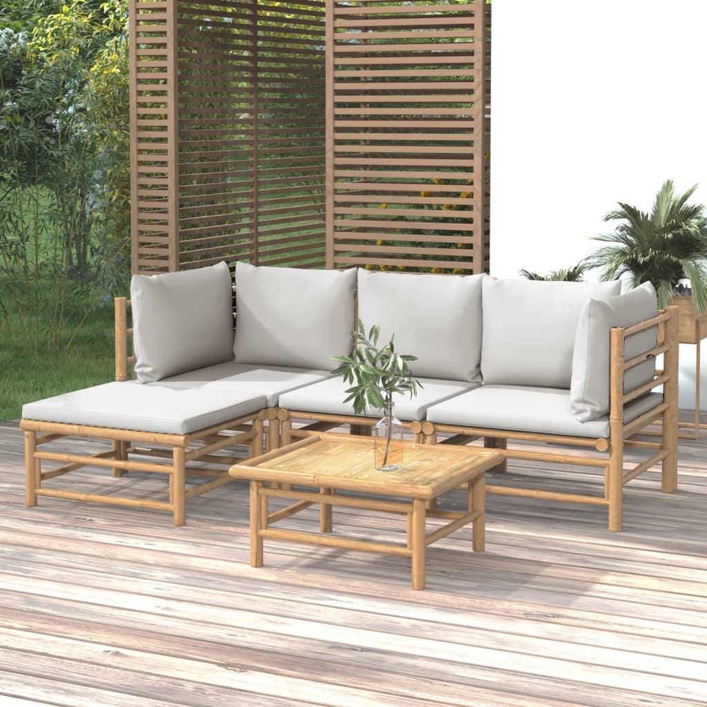 5-delige Loungeset met kussens bamboe lichtgrijs Tuinsets | Creëer jouw Trendy Thuis | Gratis bezorgd & Retour | Trendy.nl