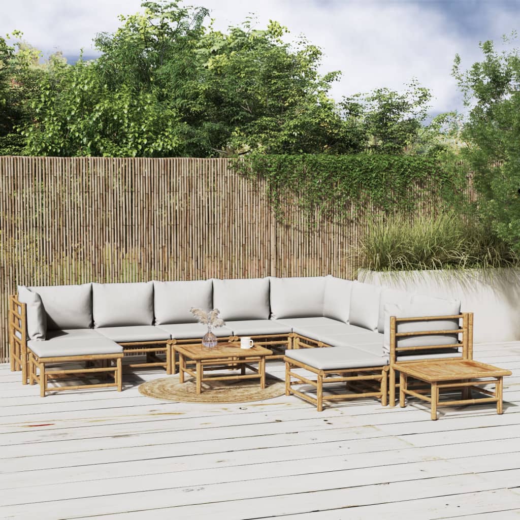 12-delige Loungeset met kussens bamboe lichtgrijs Tuinsets | Creëer jouw Trendy Thuis | Gratis bezorgd & Retour | Trendy.nl