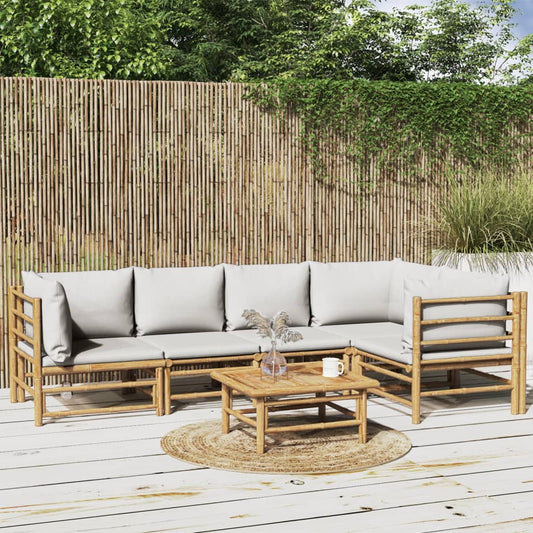 6-delige Loungeset met kussens bamboe lichtgrijs Tuinsets | Creëer jouw Trendy Thuis | Gratis bezorgd & Retour | Trendy.nl