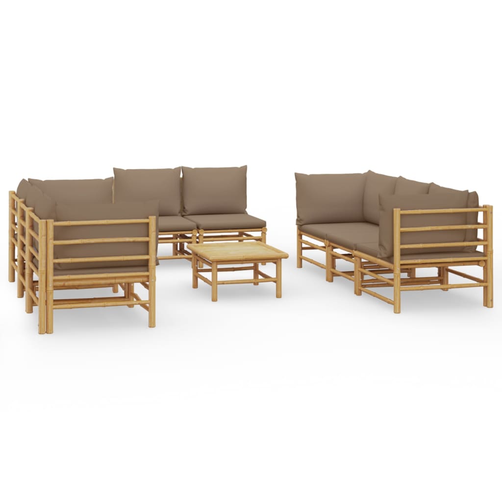 9-delige Loungeset met kussens bamboe taupe Tuinsets | Creëer jouw Trendy Thuis | Gratis bezorgd & Retour | Trendy.nl