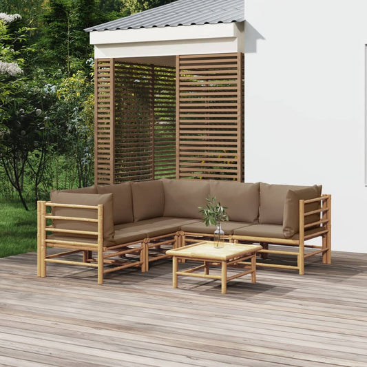 6-delige Loungeset met kussens bamboe taupe Tuinsets | Creëer jouw Trendy Thuis | Gratis bezorgd & Retour | Trendy.nl