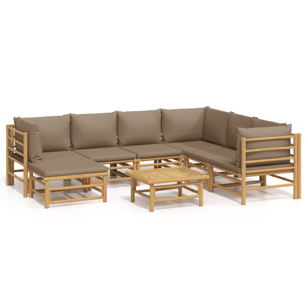 8-delige Loungeset met kussens bamboe taupe Tuinsets | Creëer jouw Trendy Thuis | Gratis bezorgd & Retour | Trendy.nl