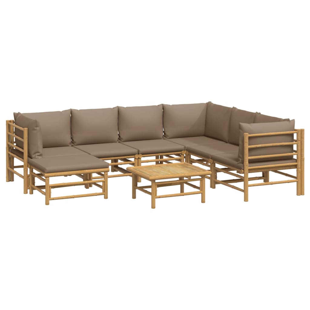 8-delige Loungeset met kussens bamboe taupe Tuinsets | Creëer jouw Trendy Thuis | Gratis bezorgd & Retour | Trendy.nl