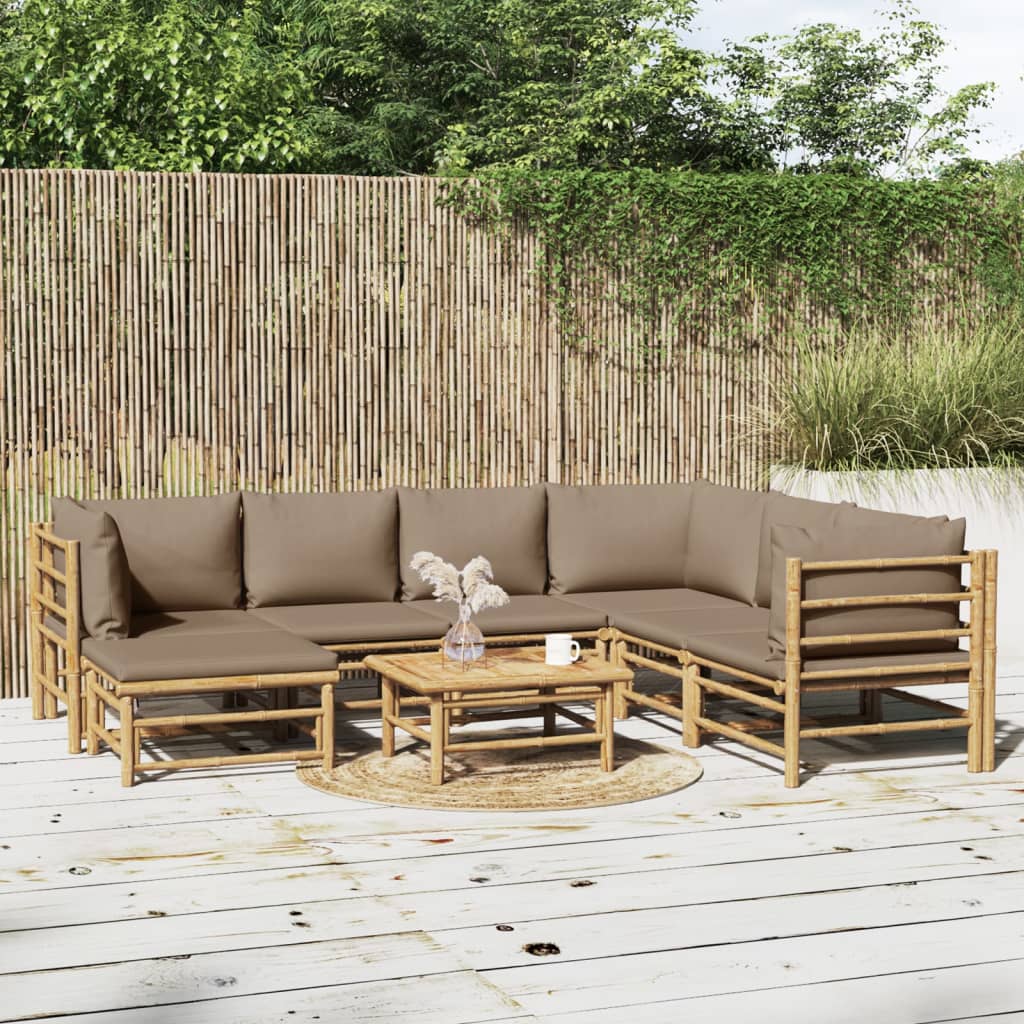 8-delige Loungeset met kussens bamboe taupe Tuinsets | Creëer jouw Trendy Thuis | Gratis bezorgd & Retour | Trendy.nl