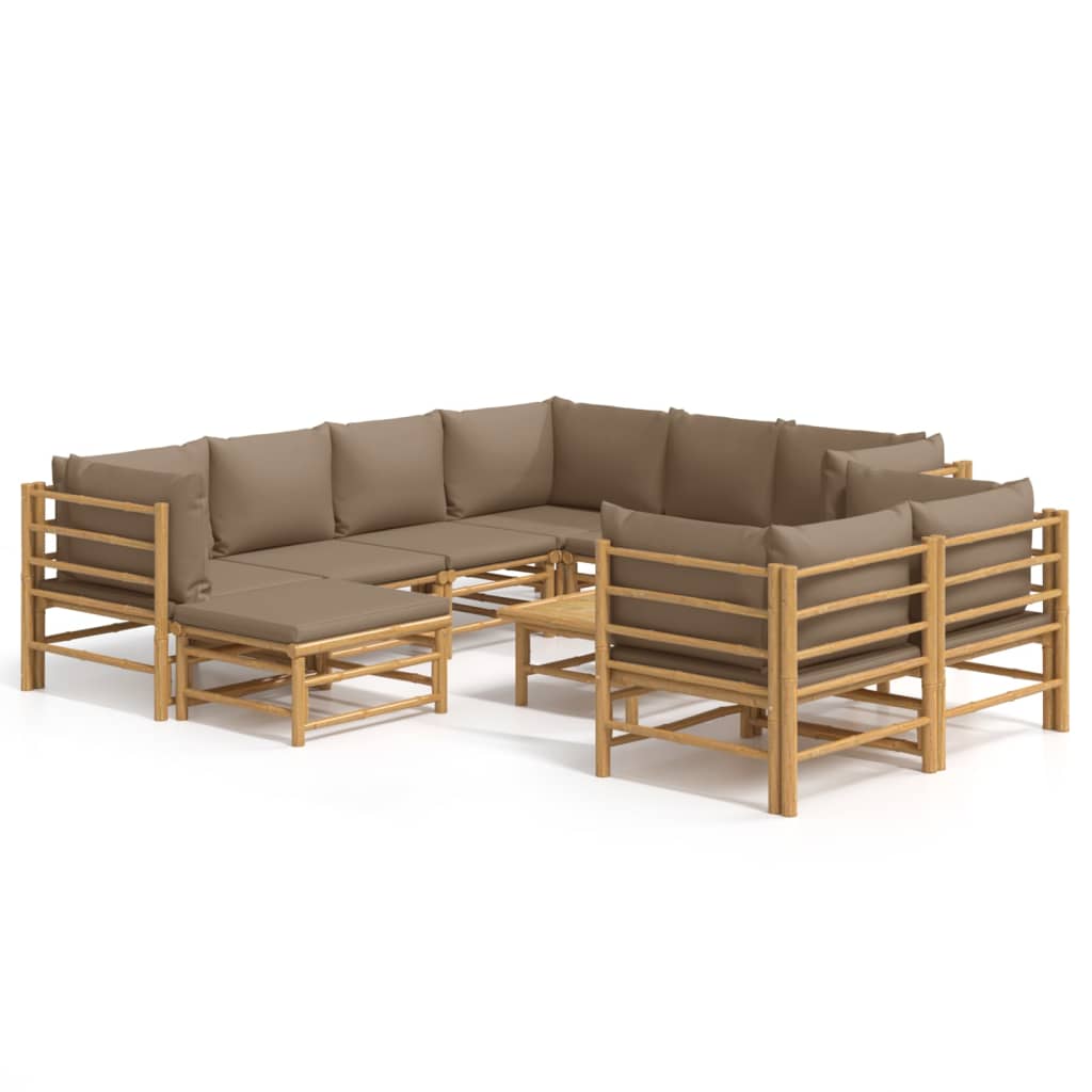 10-delige Loungeset met kussens bamboe taupe Tuinsets | Creëer jouw Trendy Thuis | Gratis bezorgd & Retour | Trendy.nl