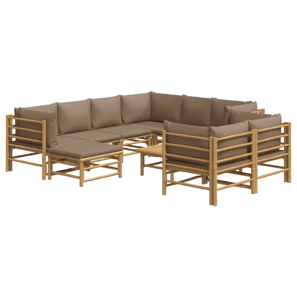 10-delige Loungeset met kussens bamboe taupe Tuinsets | Creëer jouw Trendy Thuis | Gratis bezorgd & Retour | Trendy.nl