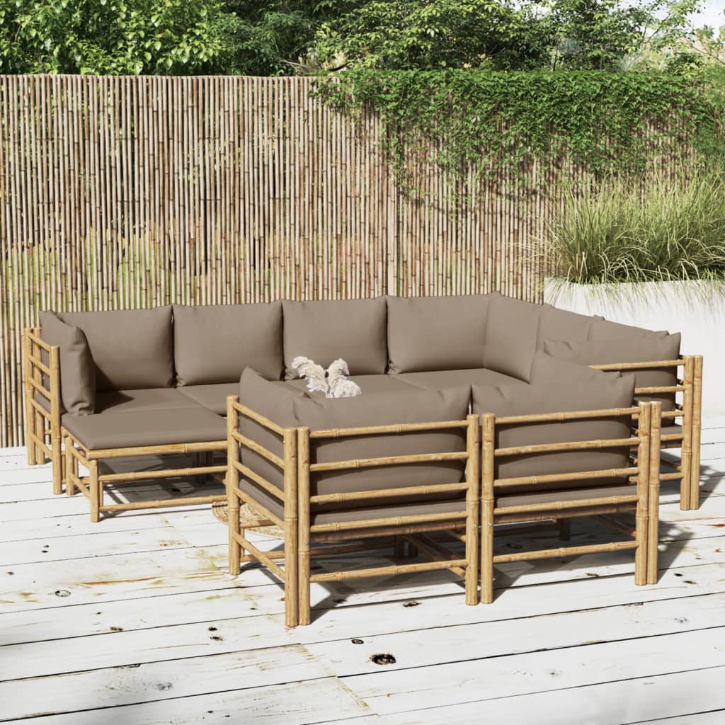 10-delige Loungeset met kussens bamboe taupe Tuinsets | Creëer jouw Trendy Thuis | Gratis bezorgd & Retour | Trendy.nl