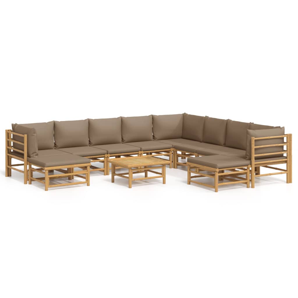 11-delige Loungeset met kussens bamboe taupe Tuinsets | Creëer jouw Trendy Thuis | Gratis bezorgd & Retour | Trendy.nl