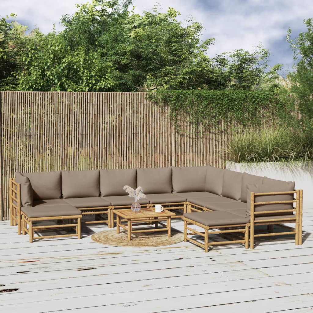 11-delige Loungeset met kussens bamboe taupe Tuinsets | Creëer jouw Trendy Thuis | Gratis bezorgd & Retour | Trendy.nl