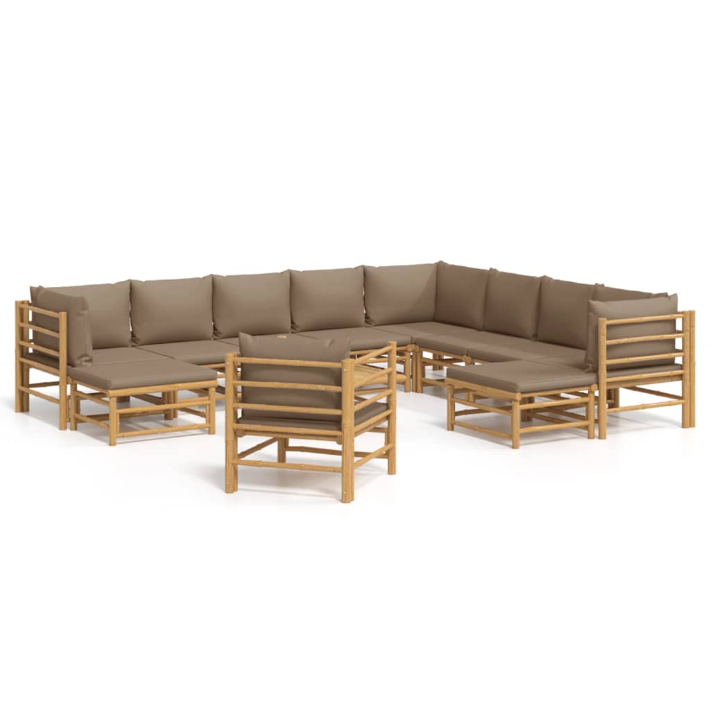 12-delige Loungeset met kussens bamboe taupe Tuinsets | Creëer jouw Trendy Thuis | Gratis bezorgd & Retour | Trendy.nl