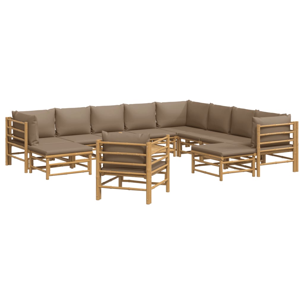 12-delige Loungeset met kussens bamboe taupe Tuinsets | Creëer jouw Trendy Thuis | Gratis bezorgd & Retour | Trendy.nl