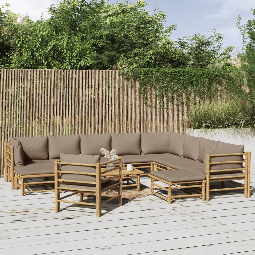 12-delige Loungeset met kussens bamboe taupe Tuinsets | Creëer jouw Trendy Thuis | Gratis bezorgd & Retour | Trendy.nl