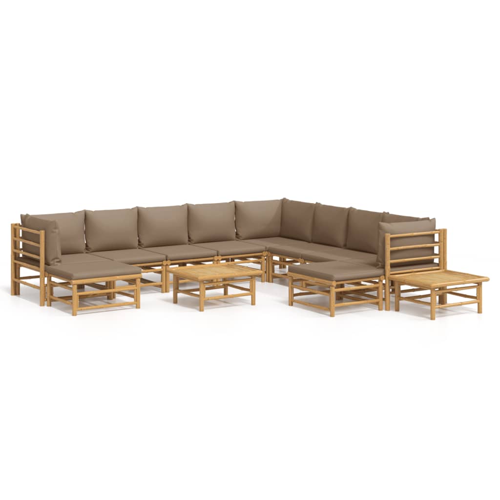 12-delige Loungeset met kussens bamboe taupe Tuinsets | Creëer jouw Trendy Thuis | Gratis bezorgd & Retour | Trendy.nl