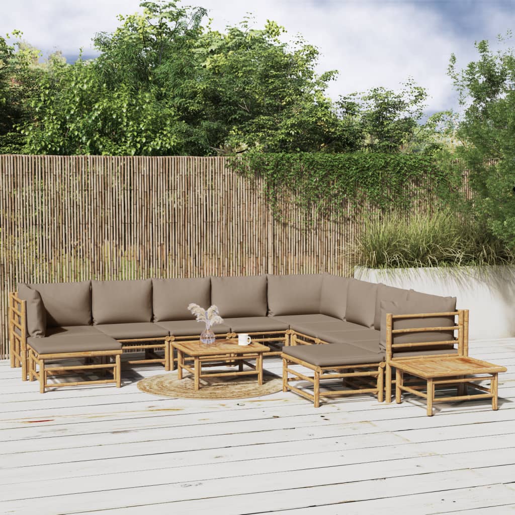 12-delige Loungeset met kussens bamboe taupe Tuinsets | Creëer jouw Trendy Thuis | Gratis bezorgd & Retour | Trendy.nl