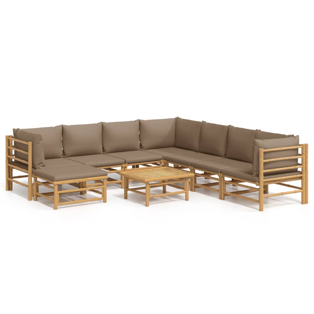 9-delige Loungeset met kussens bamboe taupe Tuinsets | Creëer jouw Trendy Thuis | Gratis bezorgd & Retour | Trendy.nl