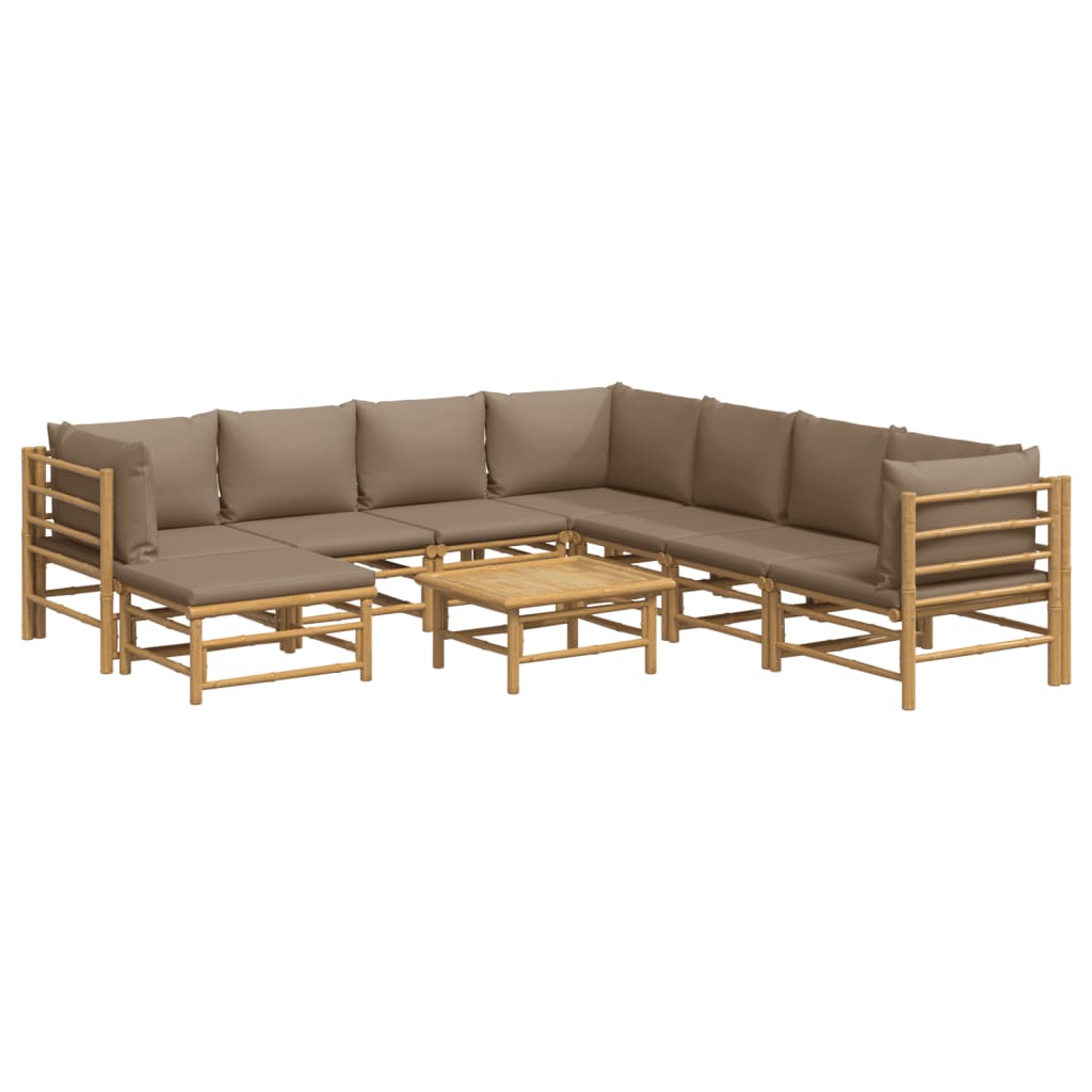 9-delige Loungeset met kussens bamboe taupe Tuinsets | Creëer jouw Trendy Thuis | Gratis bezorgd & Retour | Trendy.nl