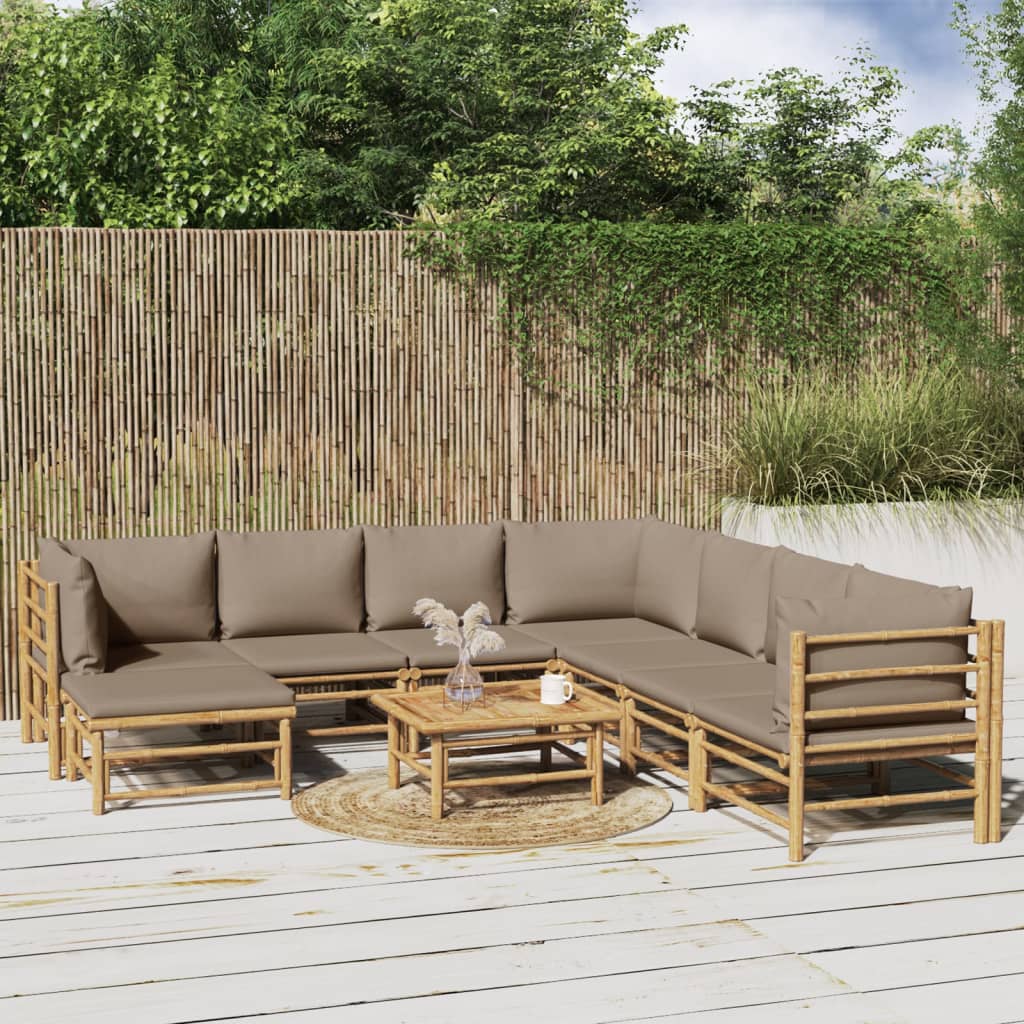 9-delige Loungeset met kussens bamboe taupe Tuinsets | Creëer jouw Trendy Thuis | Gratis bezorgd & Retour | Trendy.nl