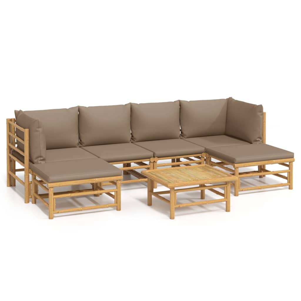 7-delige Loungeset met kussens bamboe taupe Tuinsets | Creëer jouw Trendy Thuis | Gratis bezorgd & Retour | Trendy.nl