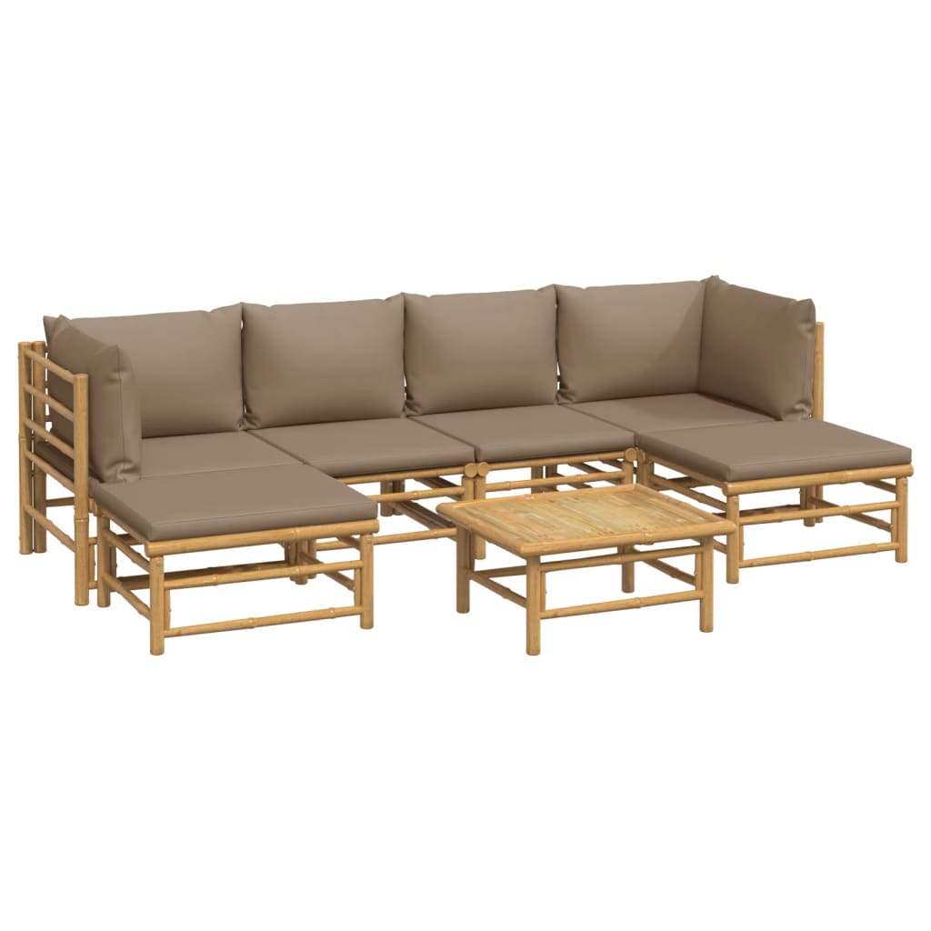 7-delige Loungeset met kussens bamboe taupe Tuinsets | Creëer jouw Trendy Thuis | Gratis bezorgd & Retour | Trendy.nl