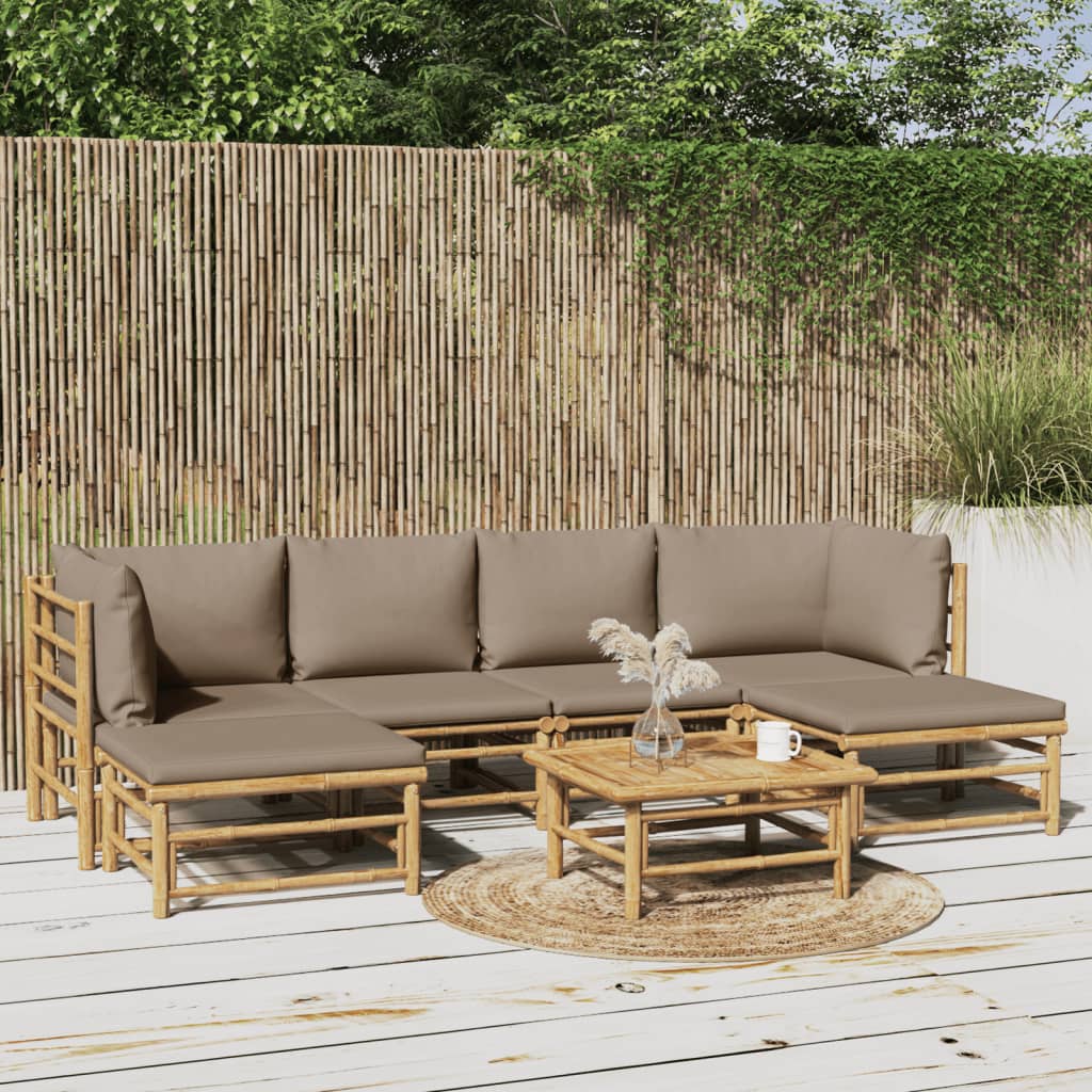 7-delige Loungeset met kussens bamboe taupe Tuinsets | Creëer jouw Trendy Thuis | Gratis bezorgd & Retour | Trendy.nl