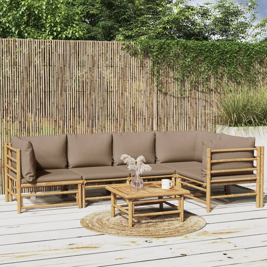 6-delige Loungeset met kussens bamboe taupe Tuinsets | Creëer jouw Trendy Thuis | Gratis bezorgd & Retour | Trendy.nl