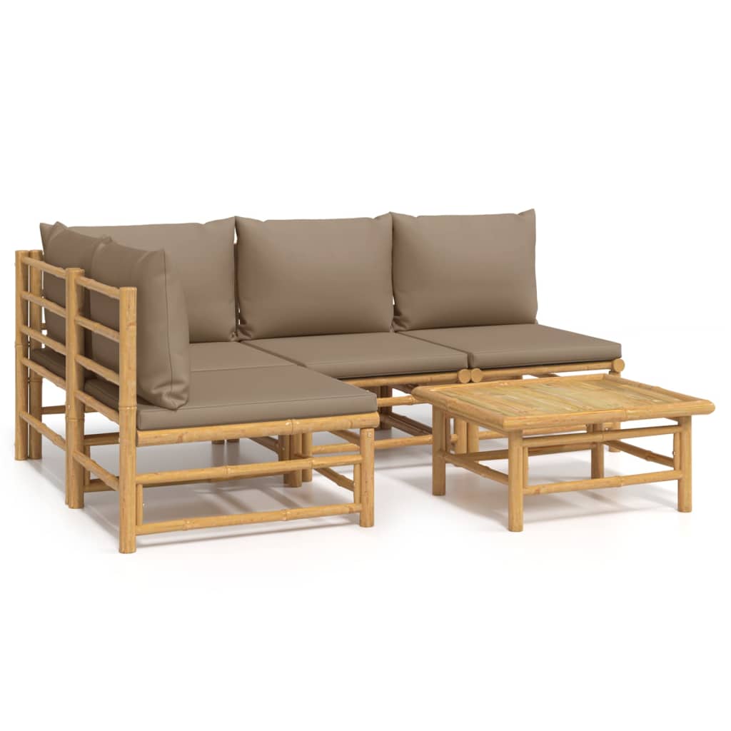 5-delige Loungeset met kussens bamboe taupe Tuinsets | Creëer jouw Trendy Thuis | Gratis bezorgd & Retour | Trendy.nl