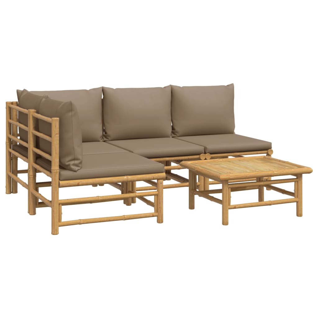 5-delige Loungeset met kussens bamboe taupe Tuinsets | Creëer jouw Trendy Thuis | Gratis bezorgd & Retour | Trendy.nl